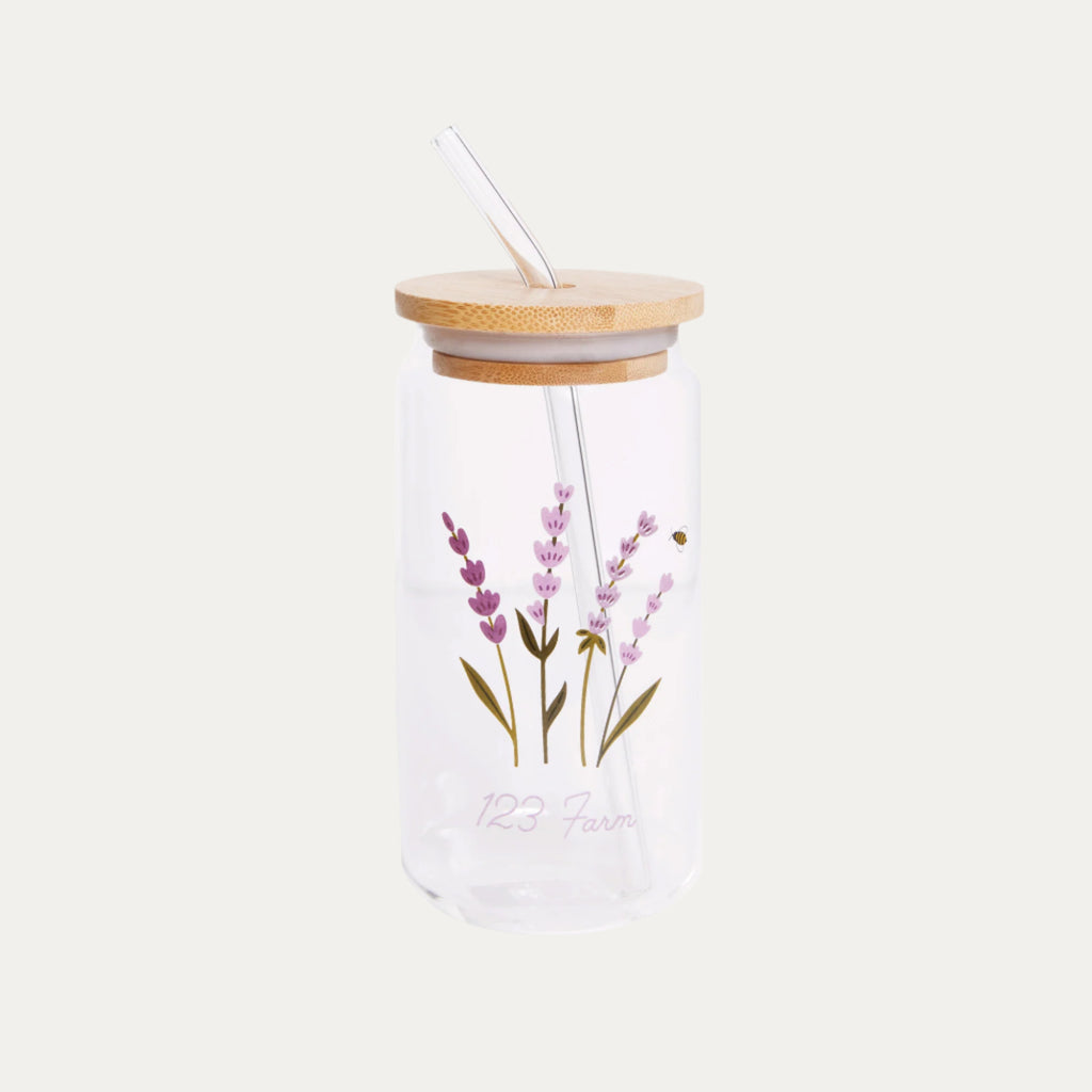 123 Farm Glass Tumbler with Straw - Lavender Sprigs