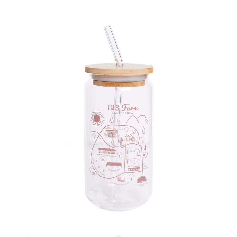 123 Farm Glass Tumbler with Straw - 123 Farm California Map